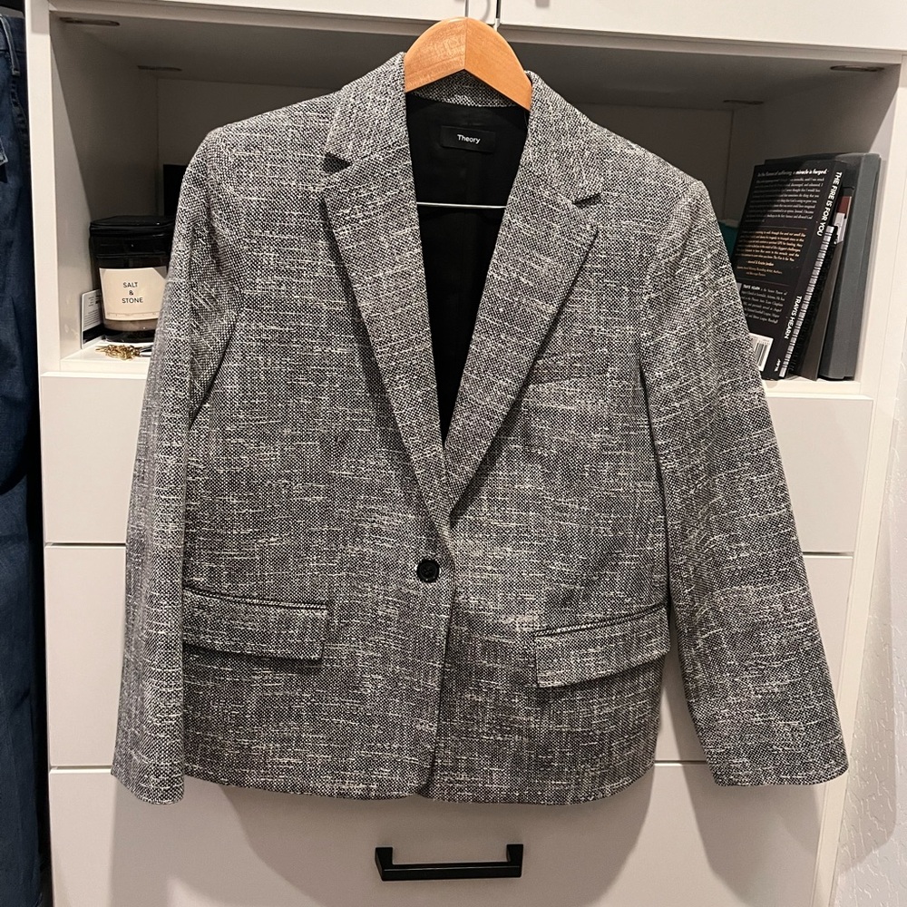 Theory Black & White Textured Tweed Blazer